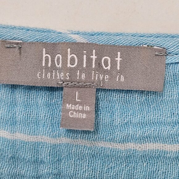 Habitat Blue Striped Gauze Like Tunic Top Large Long Sleeve Lagenlook Boho - Picture 5 of 9